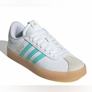 Adidas VL Court Sneaker - Women's White and Teal Shoes with Beige Sole